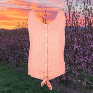 Linen Blend Pastel Peach Tie Front Top